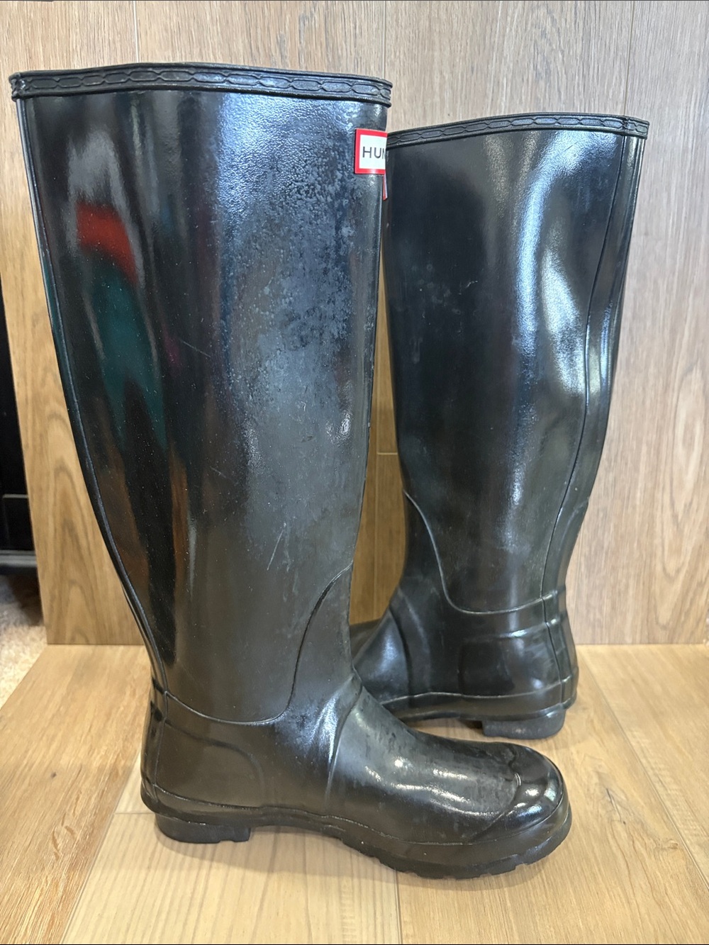 Hunter Original Black Tall Gloss Black Knee-High Rubber Rain Boots Size 8 - Picture 3 of 10